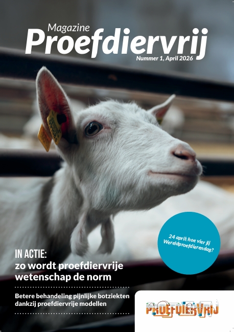 Voorkant van het magazine van Proefdiervrij: nummer 1, april 2026.